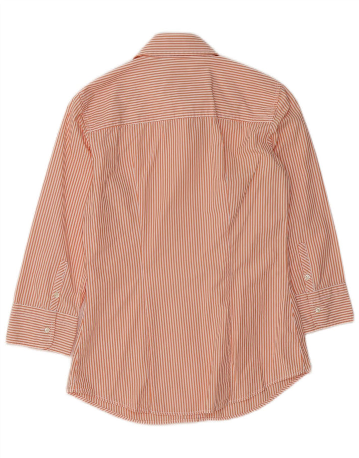 J. CREW Womens 3/4 Sleeve Shirt UK 12 Medium Orange Pinstripe Cotton