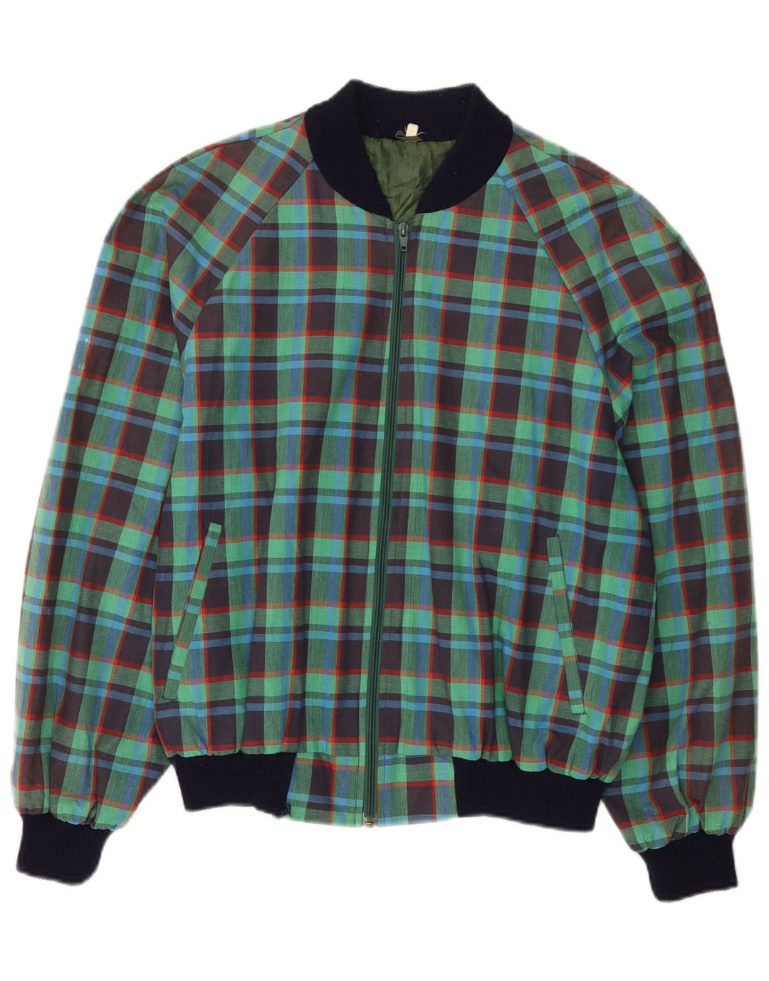 VINTAGE Womens Bomber Jacket IT 50 XL Green Check Cotton