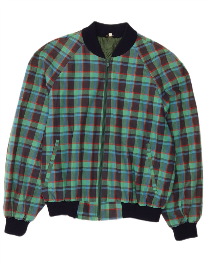 VINTAGE Womens Bomber Jacket IT 50 XL Green Check Cotton