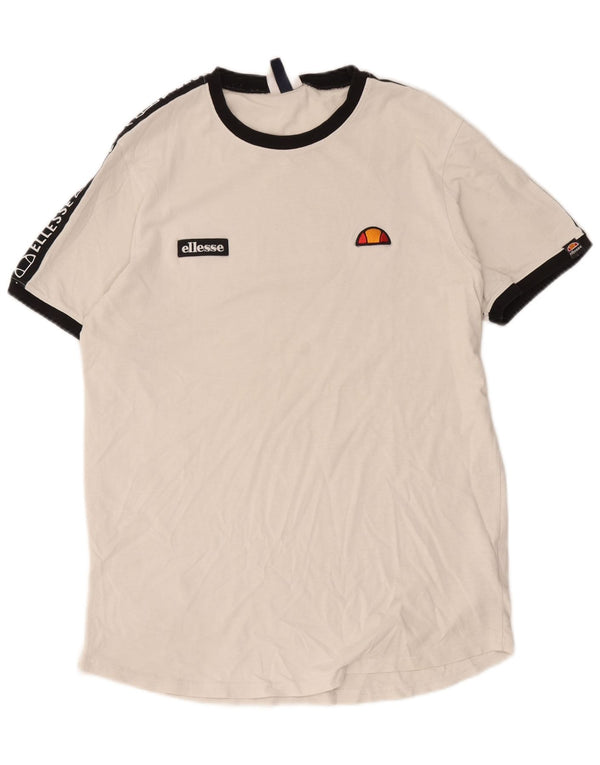 Ellesse Mens Graphic T-Shirt Top Large Off White Colourblock Cotton