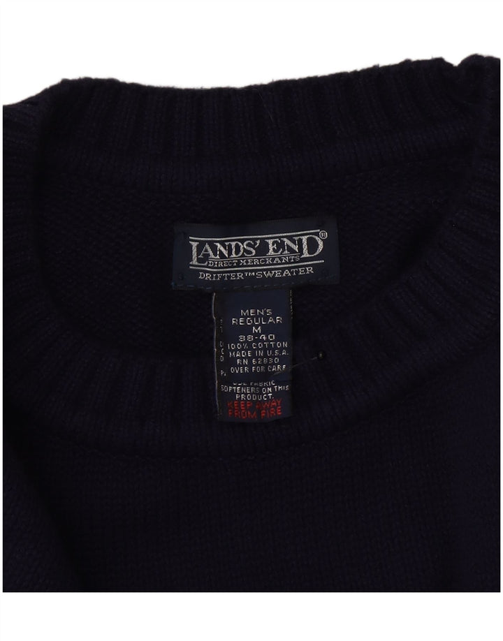 Lands End Mens Crew Neck Jumper Sweater Medium Navy Blue Wool