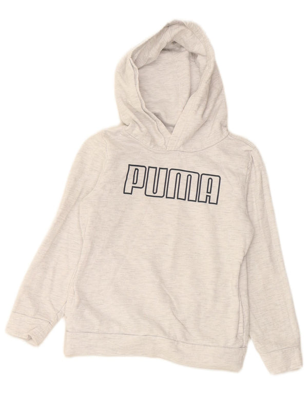 PUMA Girls Graphic Hoodie Jumper 6-7 Years Grey Cotton