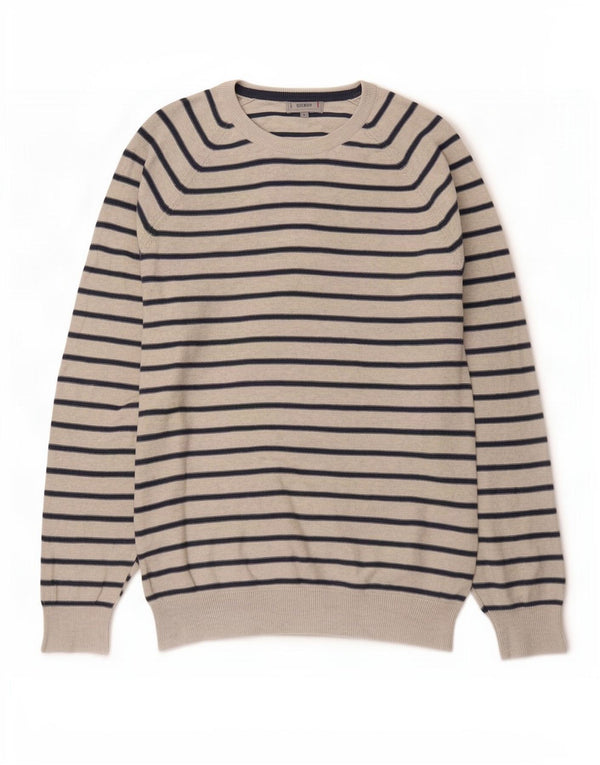 Marks & Spencer Mens Boat Neck Jumper Sweater Large Grey Striped