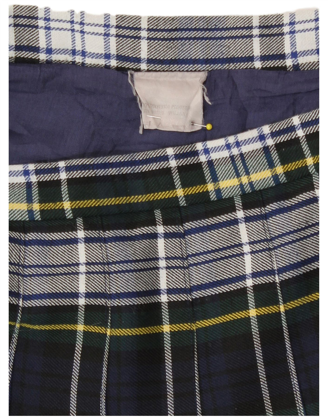 Vintage Womens Knife Pleated Skirt W28 Medium  Navy Blue Plaid Polyester