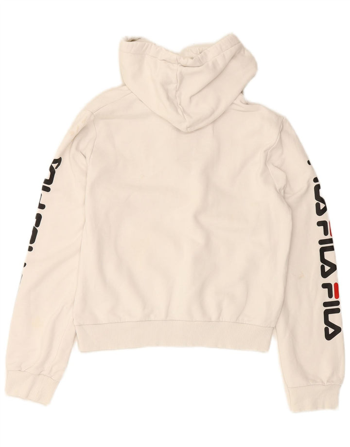 FILA Womens Crop Graphic Hoodie Jumper UK 10 Small White Cotton