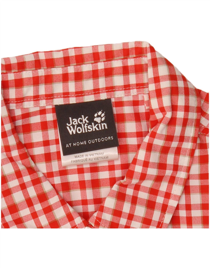 Jack Wolfskin Womens Short Sleeve Shirt UK 16 Large Red Check Polyamide