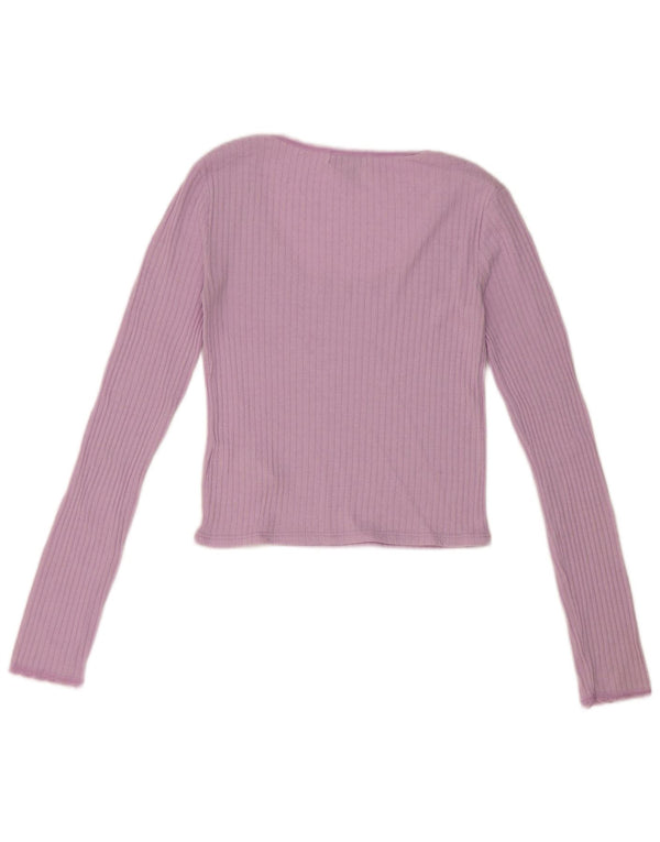 Topshop Womens Crop Top Long Sleeve UK 10 Small Pink Cotton