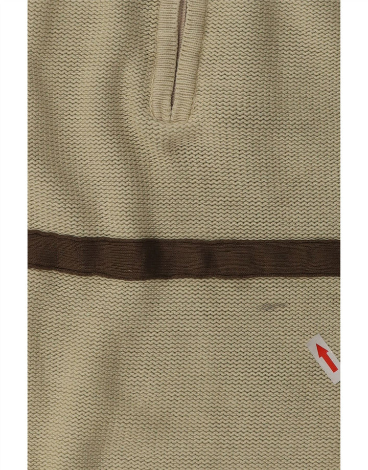 Weird Fish Mens Zip Neck Jumper Sweater Medium Beige Striped Cotton