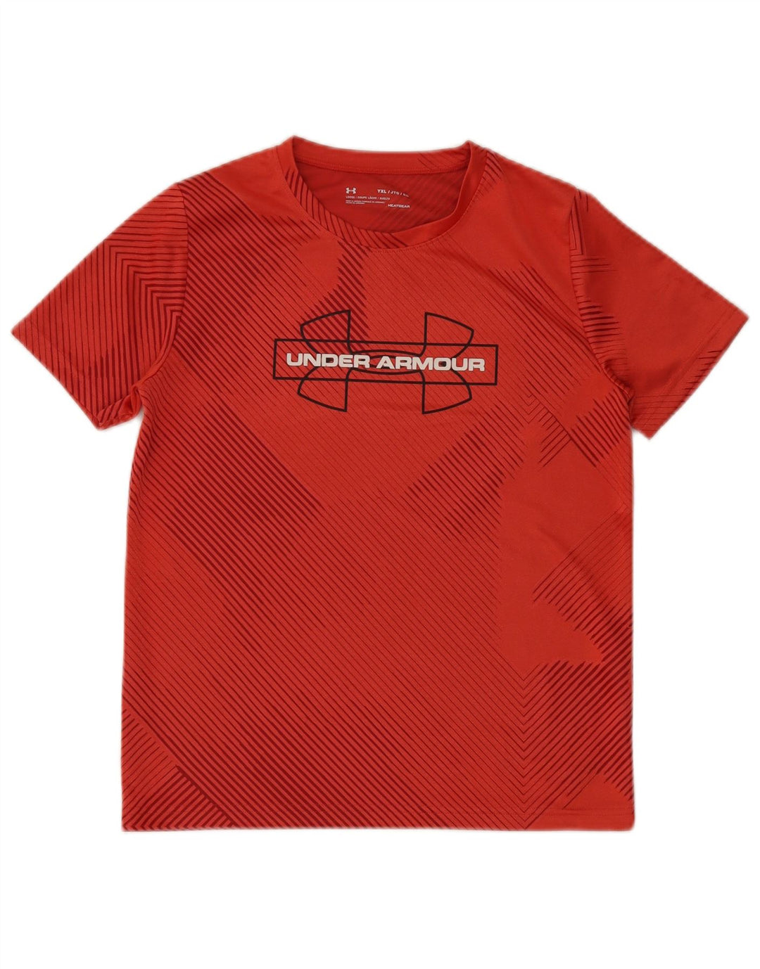 UNDER ARMOUR Boys Heat Gear Graphic T-Shirt Top 13-14 Years Red Striped