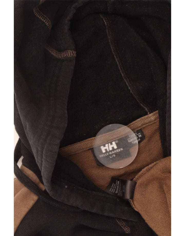 Helly Hansen Mens Graphic Hoodie Jumper Large Black Colourblock Cotton