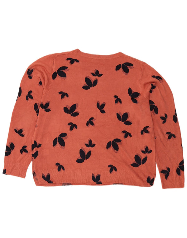 Marks & Spencer Womens Boat Neck Jumper Sweater UK 18 XL Orange Floral