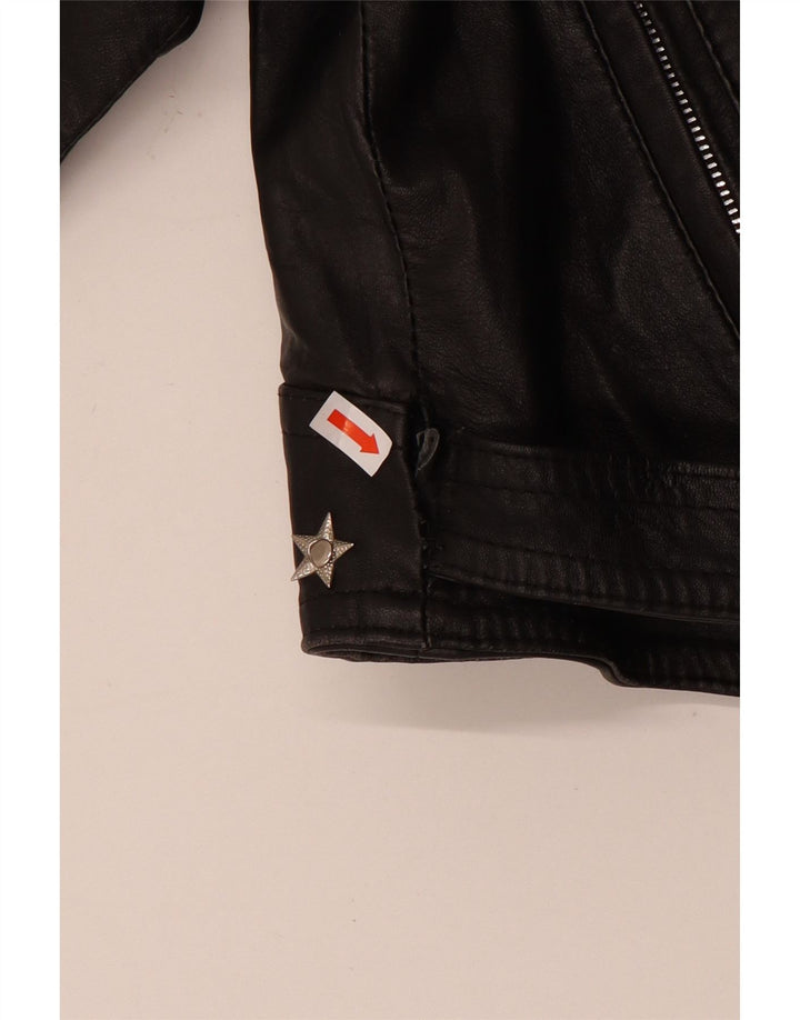 Vintage Womens Crop Leather Biker Jacket UK 12 Medium Black Leather