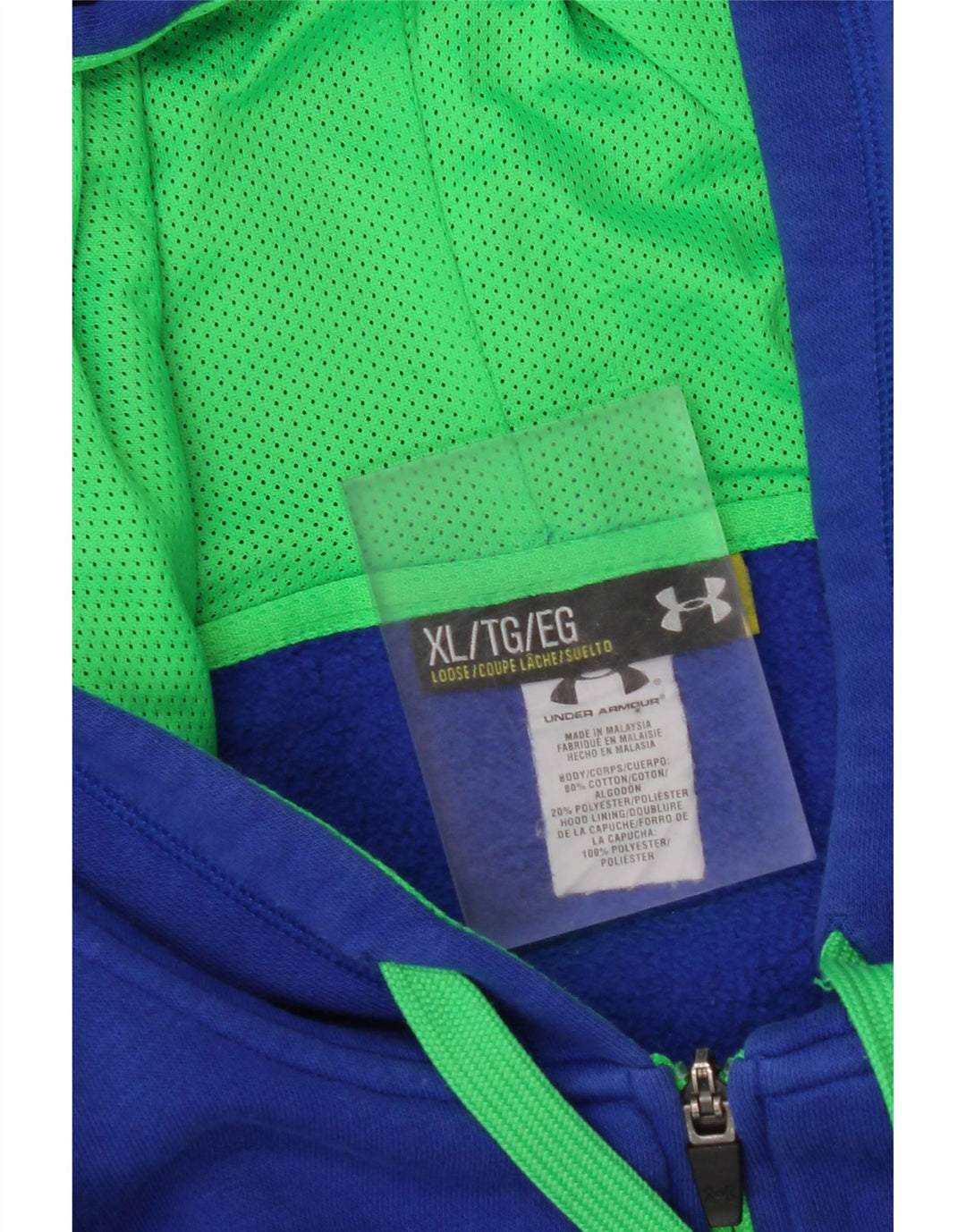 UNDER ARMOUR Mens Zip Hoodie Sweater XL Blue Cotton