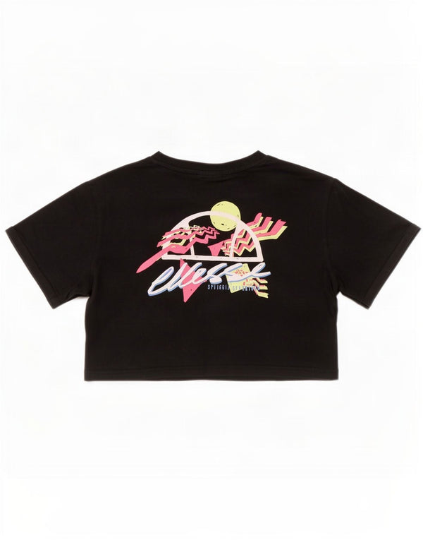 Ellesse Womens Crop Graphic T-Shirt Top UK 10 Small Black Cotton