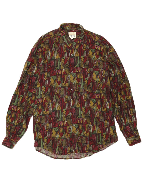 Vintage Mens Abstract Pattern Shirt Large Burgundy Viscose