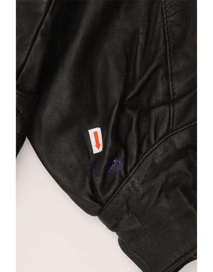 VINTAGE Womens Oversized Leather Jacket EU 36 Small Black Leather