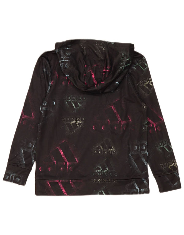 Adidas Girls Graphic Hoodie Jumper 10-11 Years Medium Black Polyester