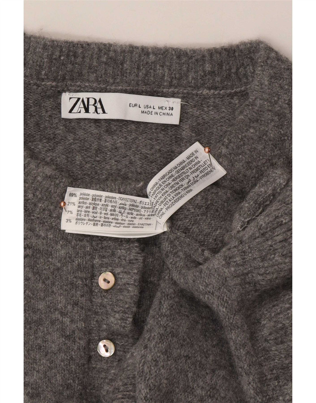 Zara Womens Cardigan Sweater UK 16 Large Grey Polyester