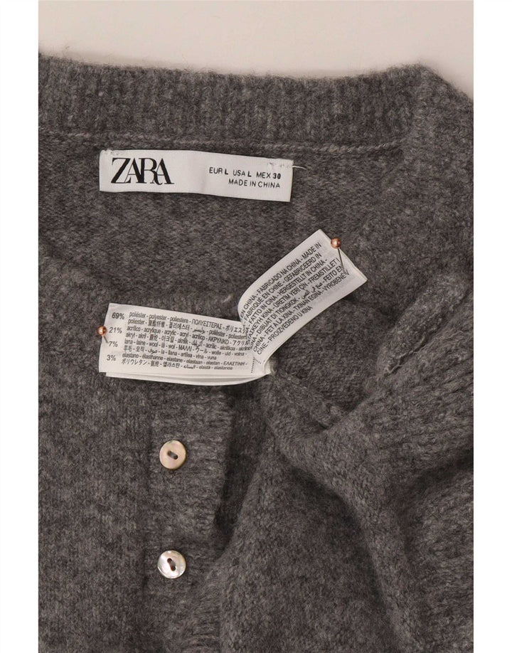 Zara Womens Cardigan Sweater UK 16 Large Grey Polyester