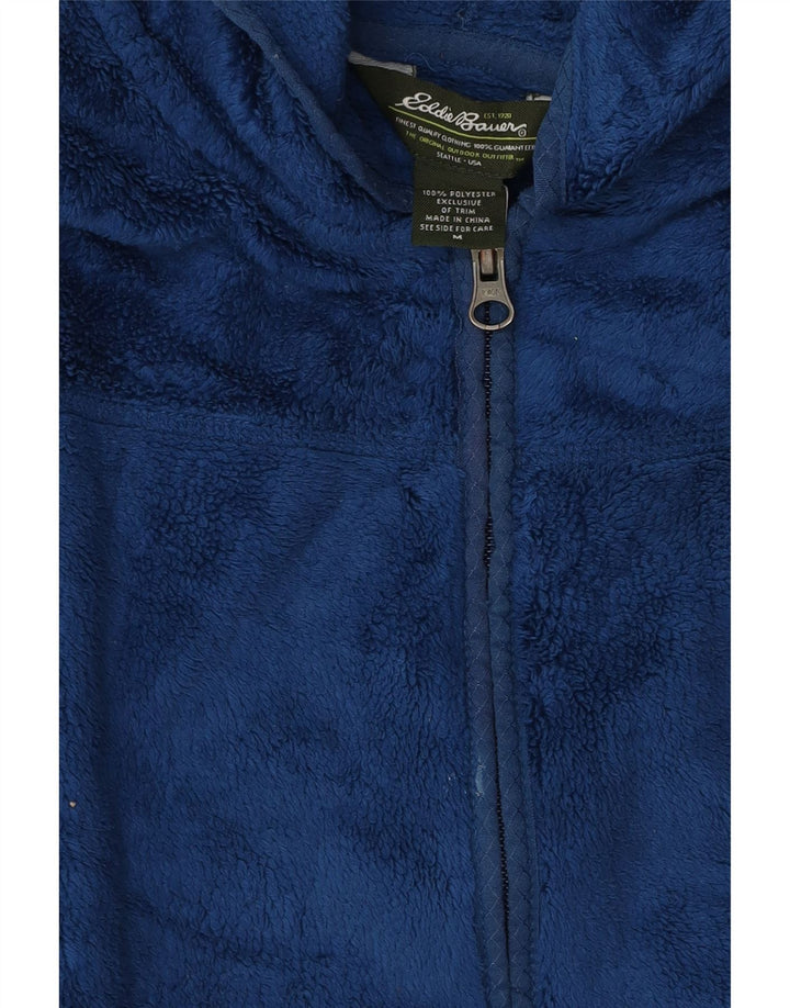 Eddie Bauer Womens Hooded Fleece Jacket UK 14 Medium Blue Polyester