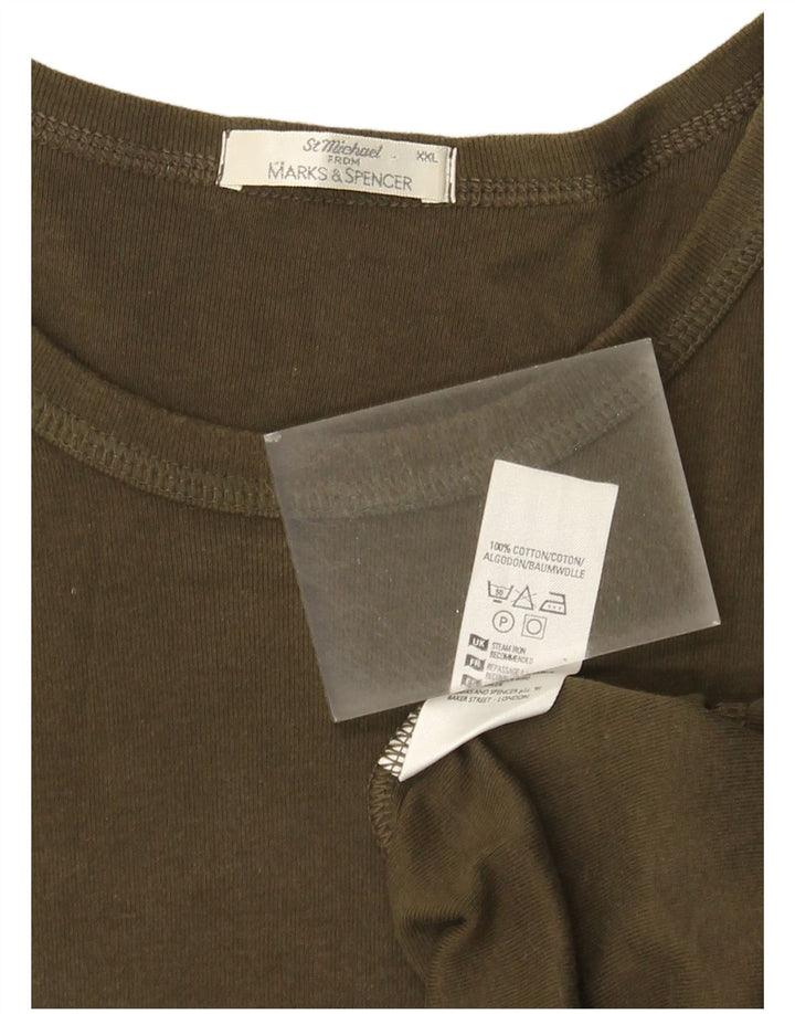Marks & Spencer Mens Top Long Sleeve 2XL Khaki Cotton