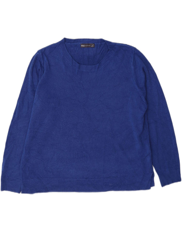 Marks & Spencer Womens Boat Neck Jumper Sweater UK 20 2XL Blue Acrylic