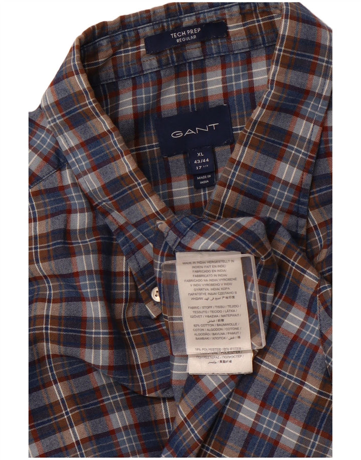 GANT Mens Regular Fit Shirt Size 43/44 17 1/2 XL Navy Blue Check Cotton