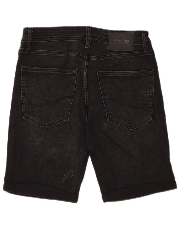 JACK & JONES Mens Regular Distressed Denim Shorts W30 Medium Black Cotton