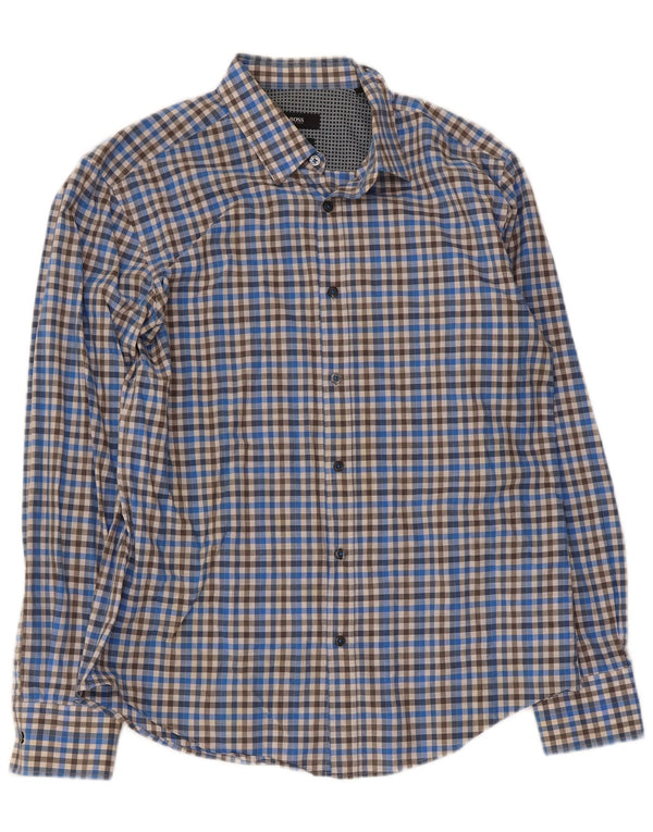 Hugo Boss Mens Slim Fit Shirt Large Blue Check Cotton