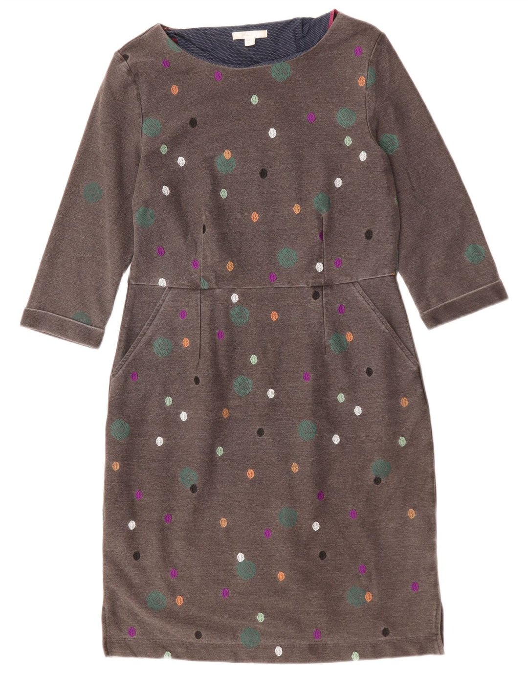 WHITE STUFF Womens 3/4 Sleeve Sheath Dress UK 12 Medium  Grey Spotted