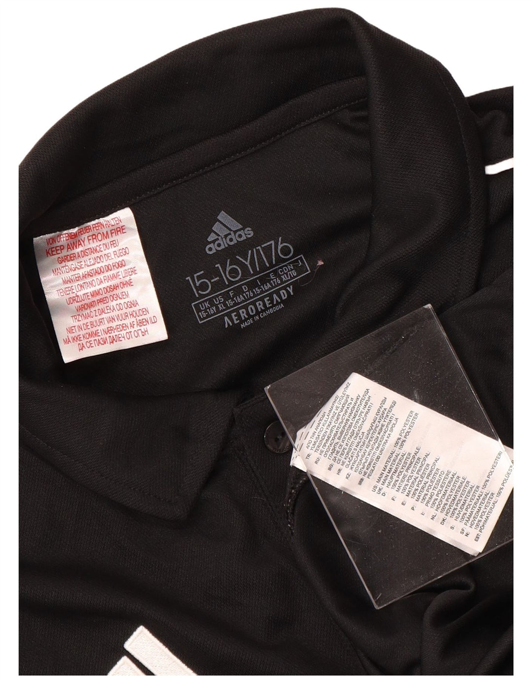 ADIDAS Boys Aeroready Polo Shirt 15-16 Years Black Polyester