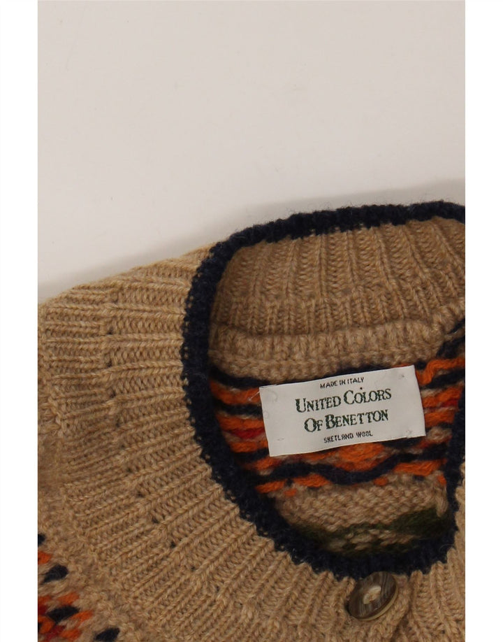 BENETTON Womens Cardigan Sweater UK 14 Large Beige Fair Isle