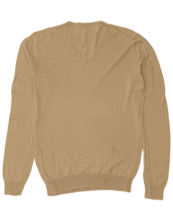 BENETTON Womens V-Neck Jumper Sweater UK 12 Medium Beige