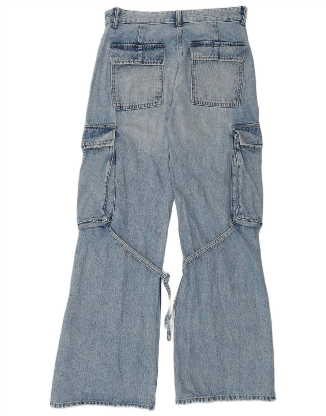 ZARA Womens Cargo Flared Jeans EU 36 XS W26 L32 Blue Cotton