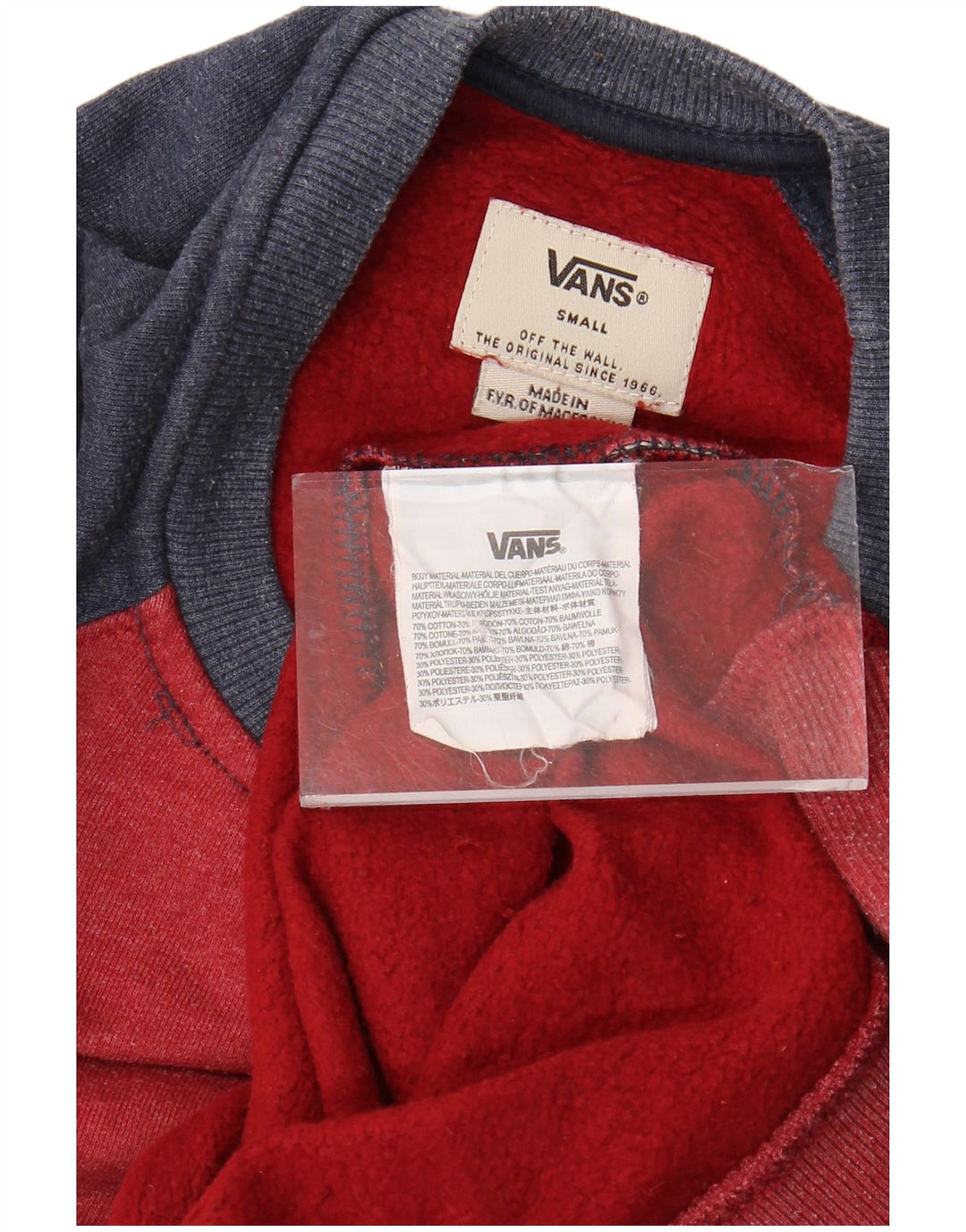 VANS Mens Sweatshirt Jumper Small Red Colourblock Cotton