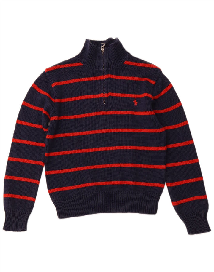 POLO RALPH LAUREN Boys Zip Neck Jumper Sweater 7-8 Years Small  Navy Blue