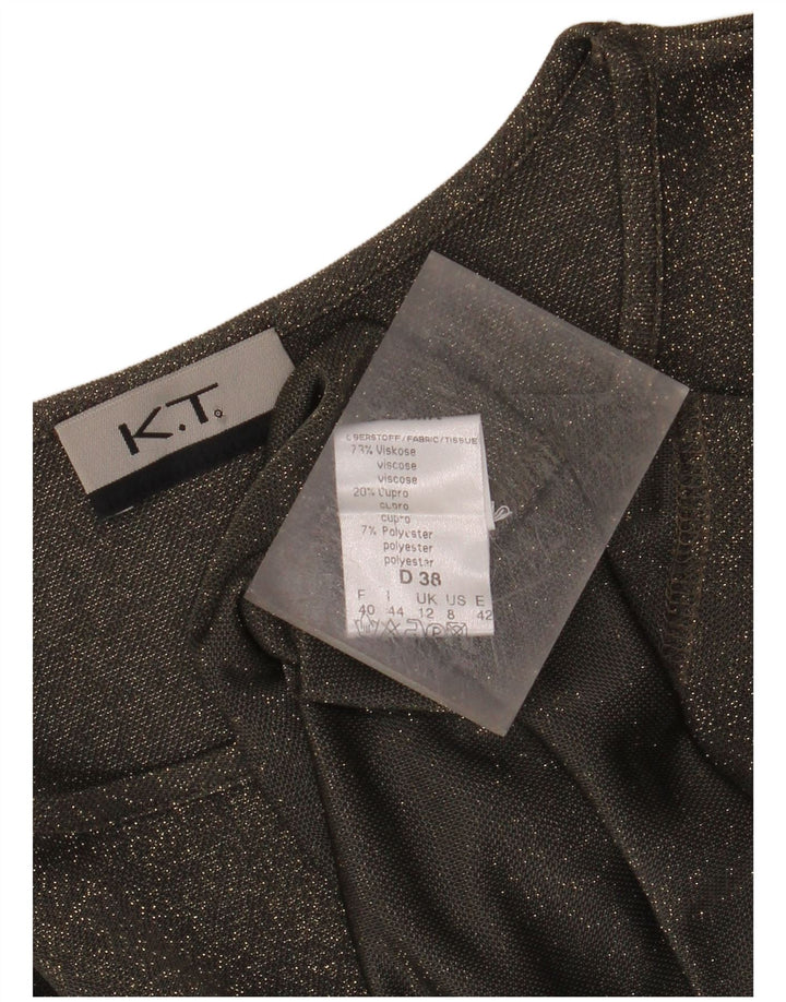 VINTAGE Womens Top Long Sleeve UK 12 Medium Green Flecked Viscose