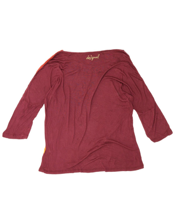 Desigual Womens Graphic Top 3/4 Sleeve UK 14 Large Burgundy Bohemian