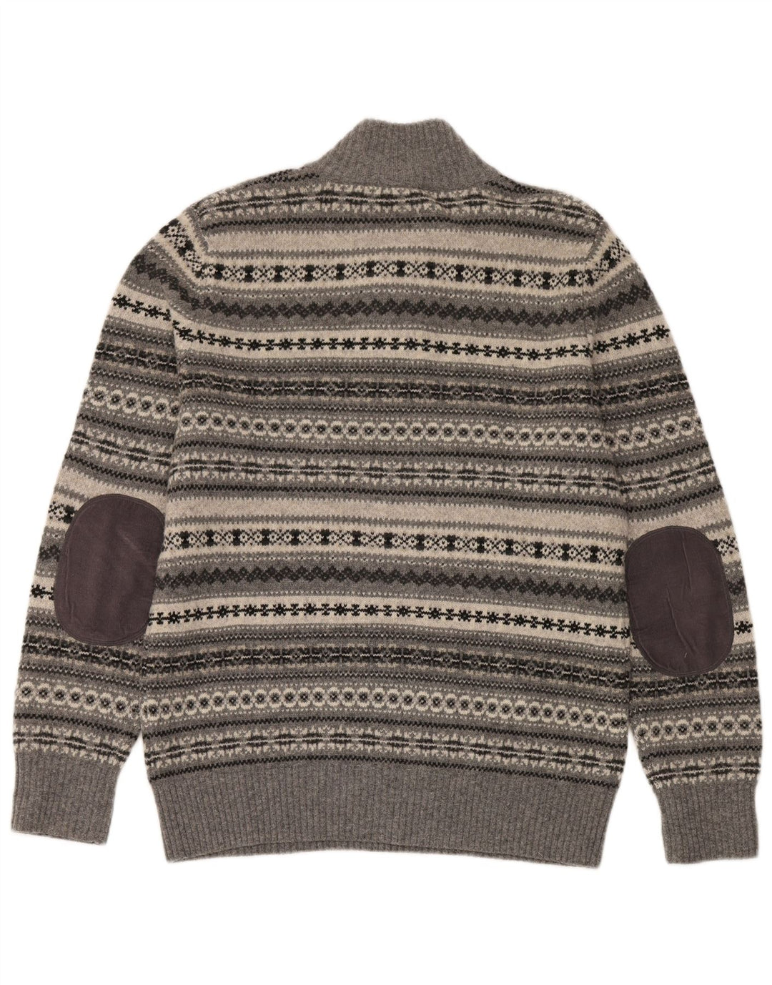 Crew Clothing Mens Button Neck Jumper Sweater Large Grey Fair Isle