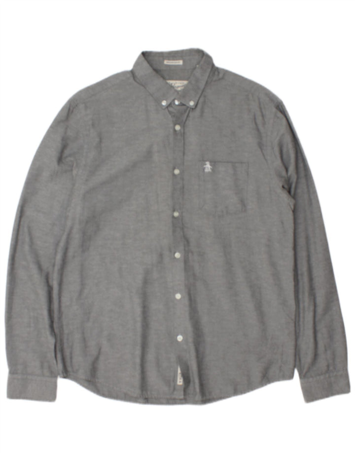 Penguin Mens Slim Fit Shirt Large Grey Cotton
