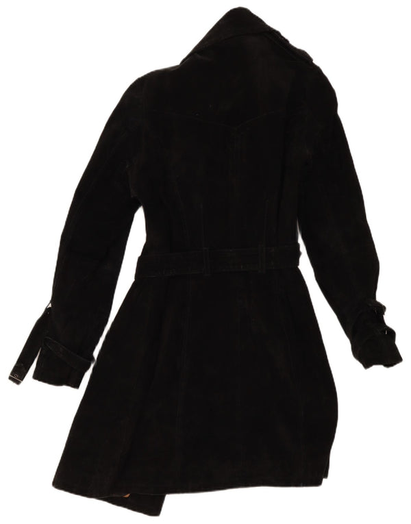 MONTGOMERY Womens Suede Double Breasted Coat IT 40 Small Black Leather