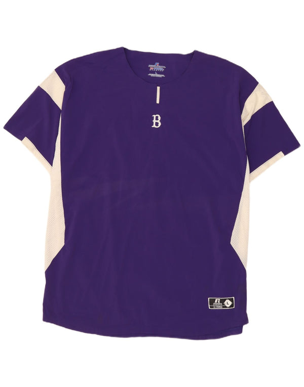 RUSSELL ATHLETIC Mens T-Shirt Top Large Purple Colourblock Nylon