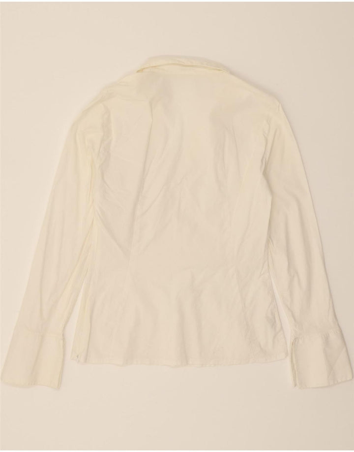 BENETTON Womens Shirt Blouse UK 12 Medium White Cotton