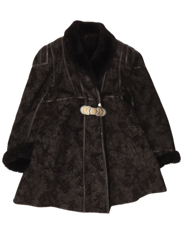 Vintage Womens Shearling Coat IT 44 Medium Black Floral Shearling