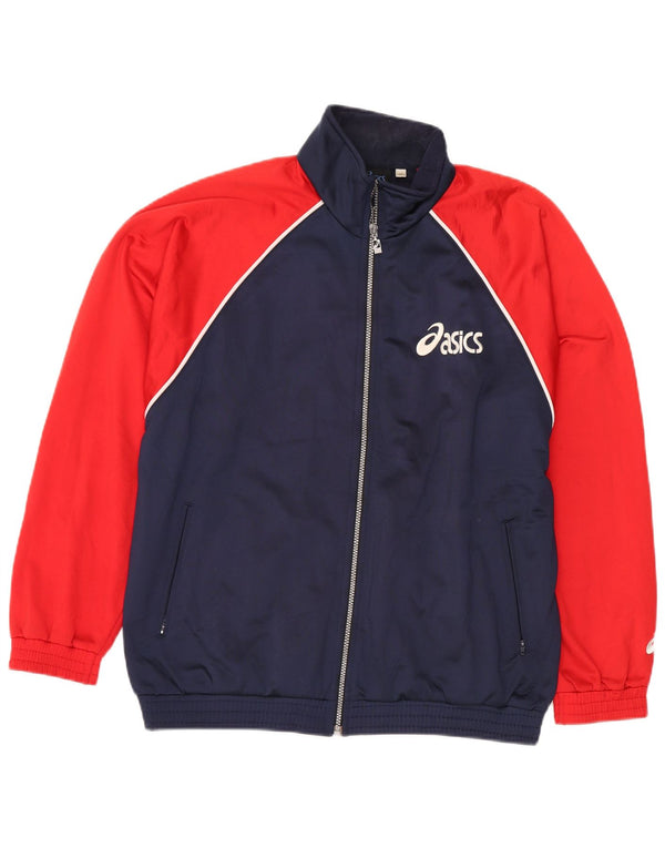 ASICS Mens Graphic Tracksuit Top Jacket Medium Navy Blue Colourblock