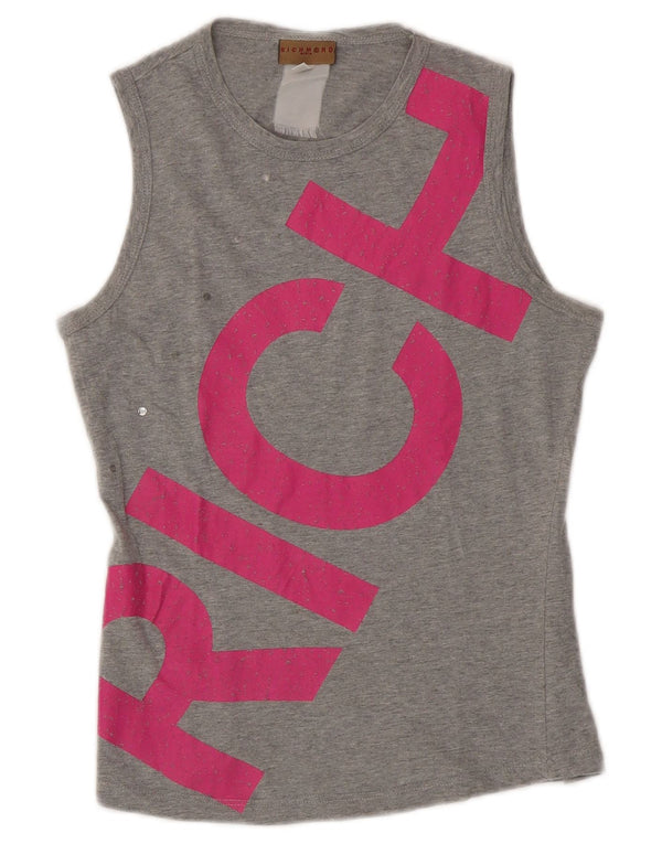 Richmond Womens Crop Graphic Vest Top UK 12 Medium Grey