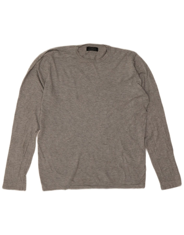 Zara Mens Crew Neck Jumper Sweater Medium Grey Viscose