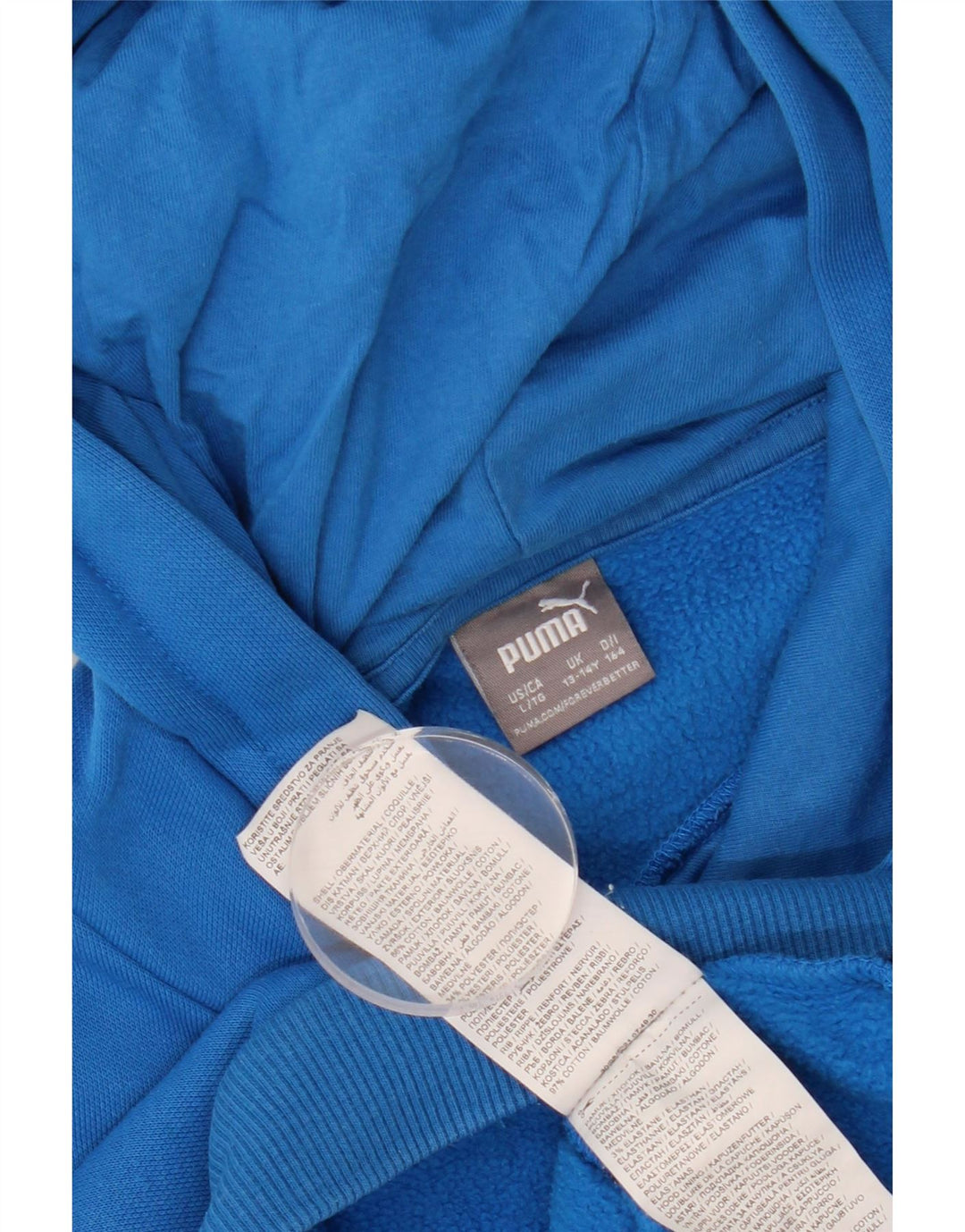 PUMA Girls Graphic Hoodie Jumper 13-14 Years Blue Cotton