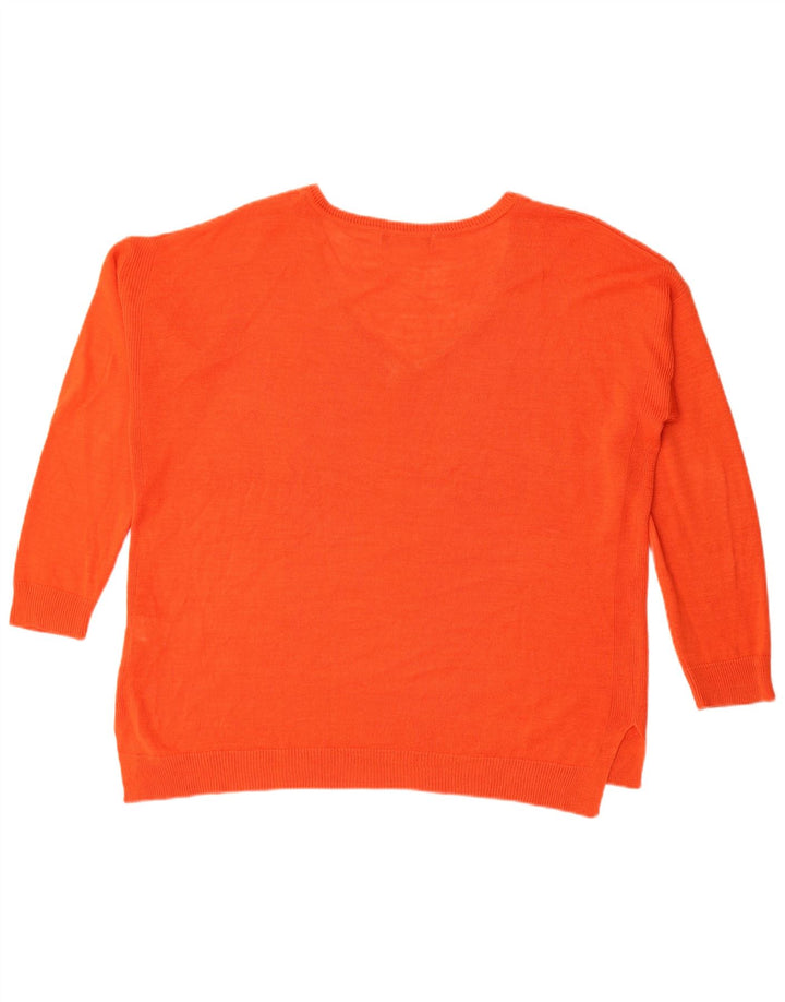 Marks & Spencer Womens Oversized V-Neck Jumper Sweater UK 14 Large Orange