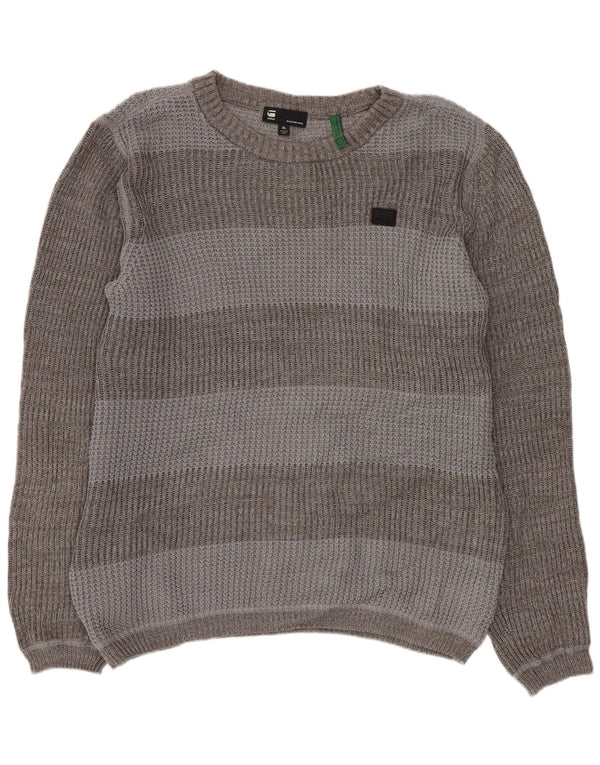 G-Star Mens Boat Neck Jumper Sweater XL Grey Colourblock Cotton